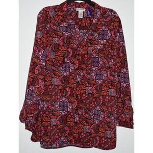 Catherines 2X Petite Stretch Top Roll-Tab Button Front Shirt Lightweight 22/24WP